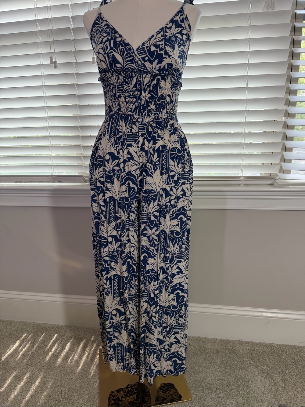 Patrons of Peace Navy & White Floral Smocked Jumpsuit